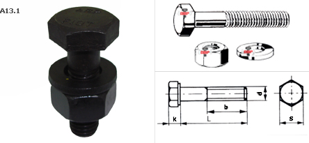 สกรูพร้อมน๊อตและ 1 แหวนอีแปะ ดำ A325 (หุน)