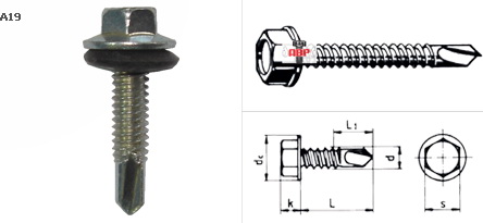 สกรูหัวเหลี่ยมปลายสว่าน เกลียวถี่ (ชุบดาโกไท)