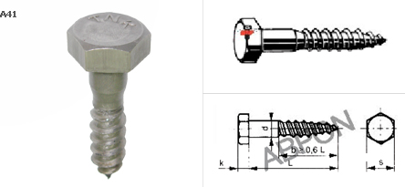 เกลียวปล่อยเหล็ก หัวเหลี่ยม (ขันไม้)